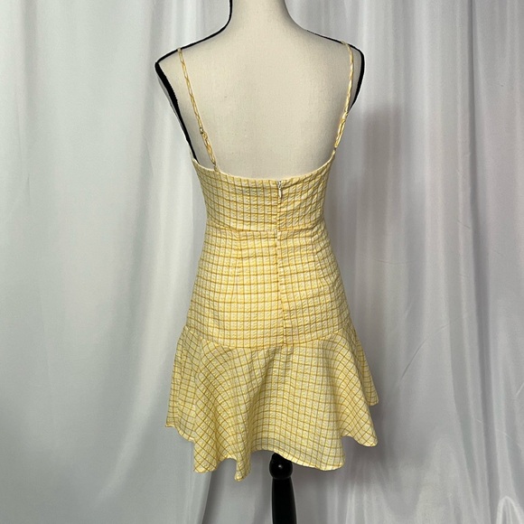 Lush Grid Print Sunny Yellow Mini Dress with Cutout Accent - size Small - Picture 5 of 10